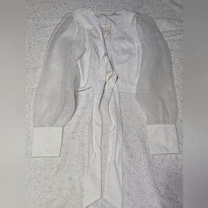 Idem Ditto Sheer Puff Sleeve Tie Front Crop Top S